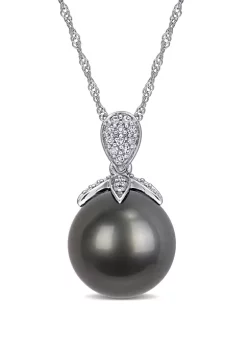 Best deal 👏 11 to 12 Millimeter Tahitian Cultured Pearl and 1/10 ct. t.w. Diamond Drop Pendant with Chain in 10k White Gold by Belk & Co. ⭐ -DealsBelk & Co. Store Belk 27037