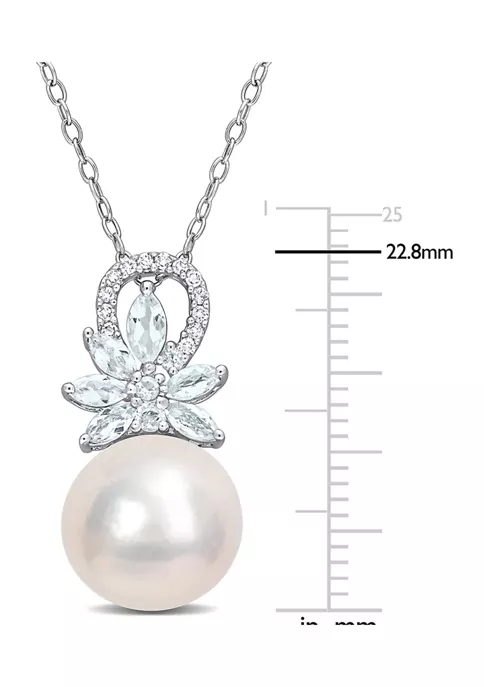 Best Sale โญ 11-12mm Cultured Freshwater Pearl and 5/8 CT TGW Aquamarine and Diamond Accent Flower Pendant with Chain in Sterling Silver by Belk & Co. ๐ 3 Best Sale โญ 11-12mm Cultured Freshwater Pearl and 5/8 CT TGW Aquamarine and Diamond Accent Flower Pendant with Chain in Sterling Silver by Belk & Co. ๐ - Image 3