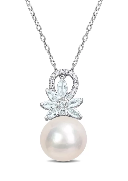 Best Sale โญ 11-12mm Cultured Freshwater Pearl and 5/8 CT TGW Aquamarine and Diamond Accent Flower Pendant with Chain in Sterling Silver by Belk & Co. ๐ 5 Best Sale โญ 11-12mm Cultured Freshwater Pearl and 5/8 CT TGW Aquamarine and Diamond Accent Flower Pendant with Chain in Sterling Silver by Belk & Co. ๐ - Image 5