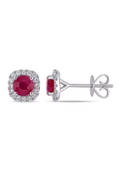 Cheapest 👍 1.2 ct. t.w. Ruby and 1/4 ct. t.w. Diamond Halo Stud Earrings in 14k White Gold by Belk & Co. 😀