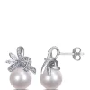 Coupon ⌛ 9.5 to 10 Millimeter Freshwater Cultured Pearl, 2/5 ct. t.w. White Topaz and 1/6 ct. t.w. Diamond Flower Earrings in 10k White Gold by Belk & Co. 🎉