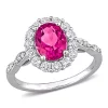 Discount 🛒 Oval Pink Topaz and Diamond Accent Halo Ring in 10k White Gold by Belk & Co. 🤩