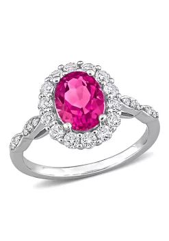 Discount 🛒 Oval Pink Topaz and Diamond Accent Halo Ring in 10k White Gold by Belk & Co. 🤩