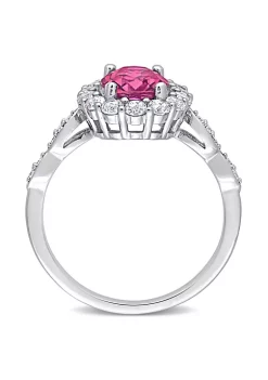 Discount 🛒 Oval Pink Topaz and Diamond Accent Halo Ring in 10k White Gold by Belk & Co. 🤩 -DealsBelk & Co. Store Belk 27139