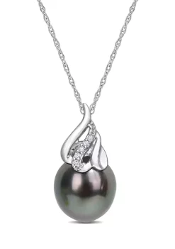 Flash Sale 🎁 9-10MM Tahitian Cultured Pearl and Diamond Accent Swirl Necklace in 14k White Gold by Belk & Co. ❤️