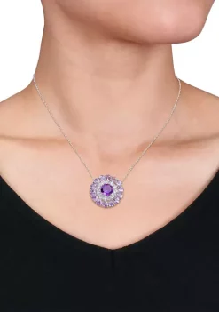 Best Sale 🎁 11.24 ct. t.g.w. Amethyst, African Amethyst and White Topaz Double Halo Circle Pendant with Chain in Sterling Silver by Belk & Co. 🎁 -DealsBelk & Co. Store Belk 27156