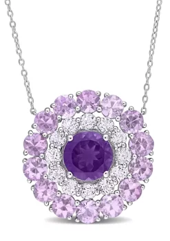 Best Sale 🎁 11.24 ct. t.g.w. Amethyst, African Amethyst and White Topaz Double Halo Circle Pendant with Chain in Sterling Silver by Belk & Co. 🎁 -DealsBelk & Co. Store Belk 27158