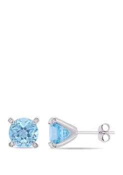 Flash Sale 🌟 4.75 ct. t.w. Blue Topaz and 1/10 ct. t.w. Diamond Accent Martini Stud Earrings in 10k White Gold by Belk & Co. 🔔