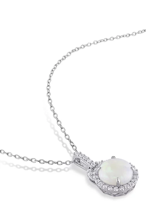 Promo โจ 2-Piece Set 5 1/4 CT TGW Opal and White Topaz Halo Pendant with Chain and Hoop Halo Charm Earrings in Sterling Silver by Belk & Co. ๐ 3 Promo โจ 2-Piece Set 5 1/4 CT TGW Opal and White Topaz Halo Pendant with Chain and Hoop Halo Charm Earrings in Sterling Silver by Belk & Co. ๐ - Image 3