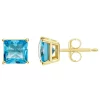 New 🎁 14K Yellow Gold 5mm Princess Cut Blue Topaz Stud Earrings by Belk & Co. 👍
