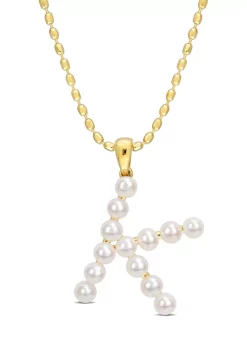 Brand new 🎉 3.5-4mm Freshwater Cultured Pearl ""K"" Initial Pendant with Chain in Yellow Plated Sterling Silver by Belk & Co. ❤️ -DealsBelk & Co. Store Belk 27199
