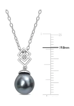 Budget ⭐ 8-9mm Black Tahitian Cultured Freshwater Pearl and White Topaz Lozenge Drop Pendant with Chain in Sterling Silver by Belk & Co. 👍 -DealsBelk & Co. Store Belk 27201