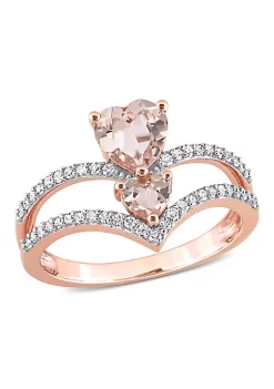 Promo 😀 Heart Shape Morganite and 1/4 CT Diamond 2-Stone Open Ring in 10k Rose Gold by Belk & Co. 😍