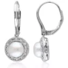 Outlet ⌛ 0.05 ct. t.w. Diamond and White Cultured Freshwater Pearl Earrings in Sterling Silver by Belk & Co. 🎁