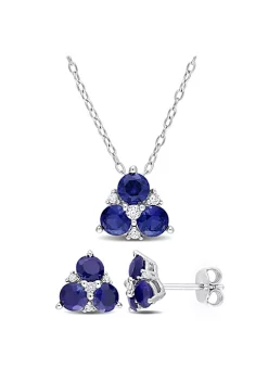 Brand new ✔️ Lab Created 2-Piece Set of 3.35 ct. t.g.w. Created Blue Sapphire Created White Sapphire Fashion Post Earrings and Pendant Set Silver by Belk & Co. ✨