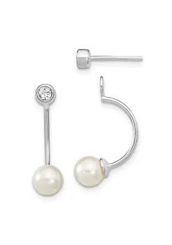 New 🎁 Sterling Silver Rhodium-plated Cubic Zirconia Freshwater Cultured Pearl Front/Back Post Dangle Earrings by Belk & Co. 🔔 -DealsBelk & Co. Store Belk 27315