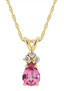Top 10 ⭐ 14K Gold 7x5 Pear Shape Pink Topaz Diamond Accent Pendant by Belk & Co. ✨