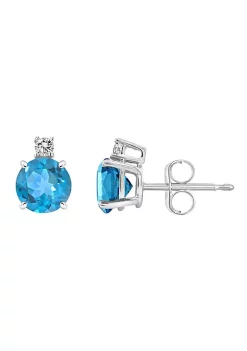 Top 10 🎉 14K Gold 5mm Round Blue Topaz Diamond Accent Earrings by Belk & Co. 😍