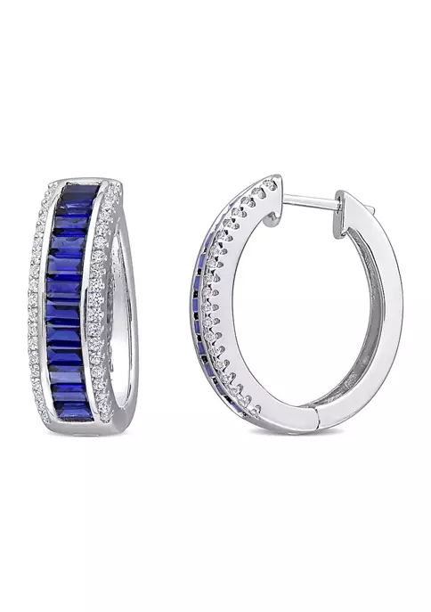 Best Sale ❤️ 5.12 ct. t.w. Lab Created Blue and White Sapphire Hoop Earrings in Sterling Silver by Belk & Co. 👏 1 Best Sale ❤️ 5.12 ct. t.w. Lab Created Blue and White Sapphire Hoop Earrings in Sterling Silver by Belk & Co. 👏