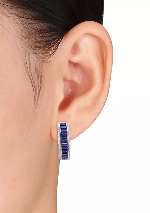 Best Sale ❤️ 5.12 ct. t.w. Lab Created Blue and White Sapphire Hoop Earrings in Sterling Silver by Belk & Co. 👏 3 Best Sale ❤️ 5.12 ct. t.w. Lab Created Blue and White Sapphire Hoop Earrings in Sterling Silver by Belk & Co. 👏 - Image 3