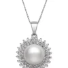 Best Pirce 👍 9-10 Millimeter Cultured Freshwater Pearl and Lab Created Sapphire Pendant with 18 inch Box Chain in Sterling Silver by Belk & Co. 🌟