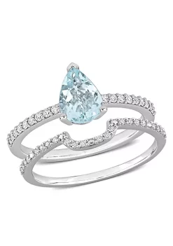 New 🔔 Pear Aquamarine and 1/4 CT TW Diamond Bridal Ring Set in 14k White Gold by Belk & Co. 😀