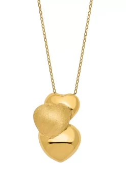 Discount ๐คฉ Satin and Polished Puffed Hollow Hearts Necklace in 14K Yellow Gold by Belk & Co. โ