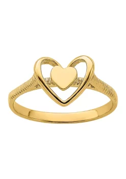 Deals 🌟 14K Yellow Gold Polished Textured Heart with Heart Frame Ring by Belk & Co. 🔥 -DealsBelk & Co. Store Belk 27450