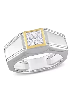 Flash Sale 😀 Lab Created Moissanite Solitaire Men's Ring in 2-Tone Sterling Silver with Yellow Gold Plating by Belk & Co. 🌟