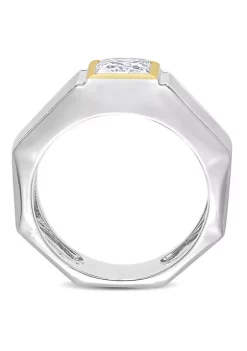 Flash Sale 😀 Lab Created Moissanite Solitaire Men's Ring in 2-Tone Sterling Silver with Yellow Gold Plating by Belk & Co. 🌟 -DealsBelk & Co. Store Belk 27457