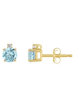 Hot Sale 🧨 14K Gold 4mm Round Aquamarine Diamond Accent Earrings by Belk & Co. ✔️ -DealsBelk & Co. Store Belk 27466