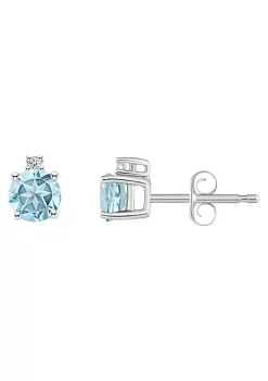 Hot Sale 🧨 14K Gold 4mm Round Aquamarine Diamond Accent Earrings by Belk & Co. ✔️ -DealsBelk & Co. Store Belk 27467