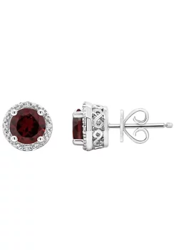 Promo 🛒 Sterling Silver 6mm Round Garnet Diamond Accent Halo Stud Earrings by Belk & Co. 🛒 -DealsBelk & Co. Store Belk 27492
