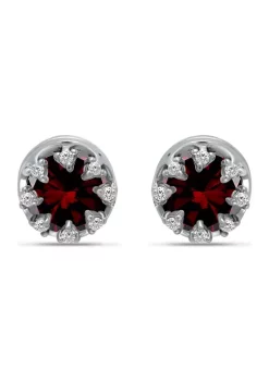 Best Sale โ๏ธ 1-3/4 ct. 6MM Round Garnet and White Topaz Crown Stud Earrings, Sterling Silver by Belk & Co. โจ