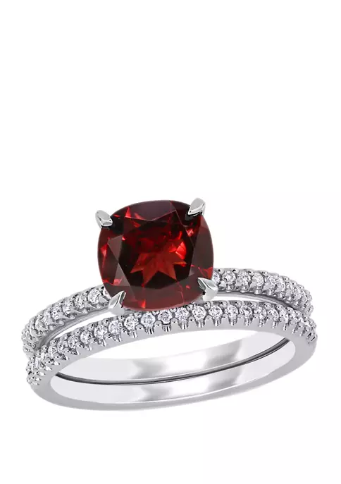 Budget 🔔 2 Piece 3.1 ct. t.w. Garnet and 1/4 ct. t.w. Diamond Bridal Set in 14k White Gold by Belk & Co. 😀 4 Budget 🔔 2 Piece 3.1 ct. t.w. Garnet and 1/4 ct. t.w. Diamond Bridal Set in 14k White Gold by Belk & Co. 😀 - Image 4