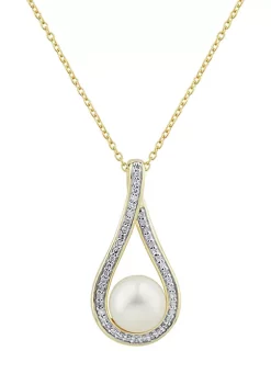 Discount 🎉 1/6 ct. t.w. Diamond and Pearl Pendant in 10K Yellow Gold by Belk & Co. 👏