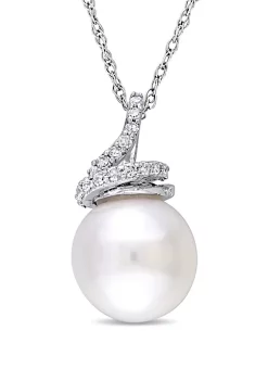 Best Pirce ๐ฏ 9 mm-9.5 mm Cultured Freshwater Pearl and 1/10 ct. t.w. Diamond Swirl Necklace in 10k White Gold by Belk & Co. ๐ฏ