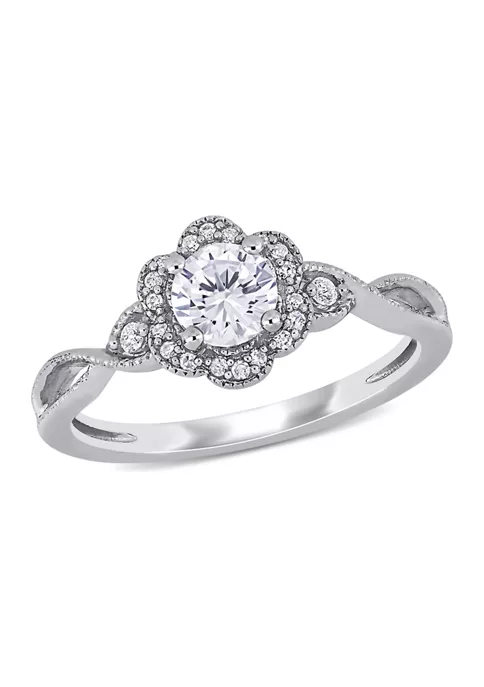 Best deal ⌛ Lab Created 5/8 CT TGW Created White Sapphire and 1/10 CT TW Diamond Vintage Floral Ring in Sterling Silver by Belk & Co. ⌛ 6 Best deal ⌛ Lab Created 5/8 CT TGW Created White Sapphire and 1/10 CT TW Diamond Vintage Floral Ring in Sterling Silver by Belk & Co. ⌛ - Image 6
