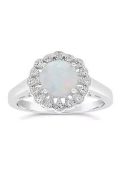 Outlet 💯 Lab Created 0.8 ct. t.w. Created Opal and White Topaz Ring in Sterling Silver by Belk & Co. 👍