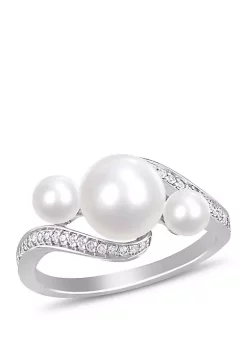 Flash Sale ๐ฅ Cultured Freshwater Pearl and 1/6 ct. t.w. Diamonds 3-Stone Ring in 10k White Gold by Belk & Co. โค๏ธ