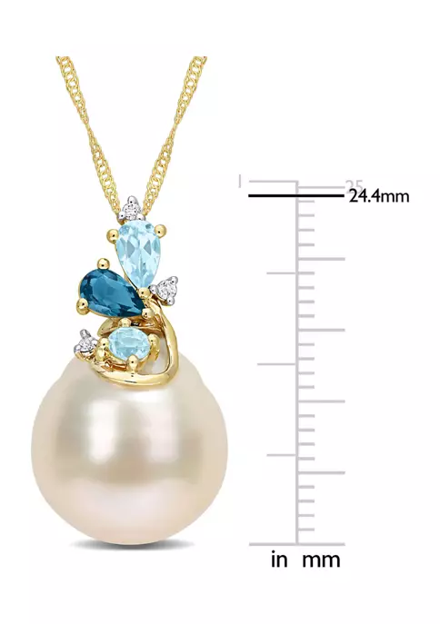 Promo 😀 9-10MM South Sea Cultured Pearl Blue Topaz and Diamond Accent Cluster Necklace in 14k Yellow Gold by Belk & Co. 😀 3 Promo 😀 9-10MM South Sea Cultured Pearl Blue Topaz and Diamond Accent Cluster Necklace in 14k Yellow Gold by Belk & Co. 😀 - Image 3
