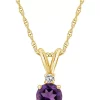 Best Sale 😍 14K Gold 6mm Round Amethyst Diamond Accent Pendant by Belk & Co. 👍
