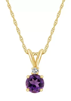 Best Sale 😍 14K Gold 6mm Round Amethyst Diamond Accent Pendant by Belk & Co. 👍 -DealsBelk & Co. Store Belk 27652