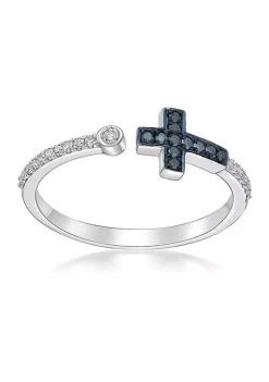 New ✔️ 1/8 ct. t.w. Blue and White Diamond Sideways Cross Open Shank Ring in Sterling Silver by Belk & Co. 🥰