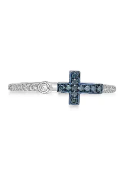 New ✔️ 1/8 ct. t.w. Blue and White Diamond Sideways Cross Open Shank Ring in Sterling Silver by Belk & Co. 🥰 -DealsBelk & Co. Store Belk 27673
