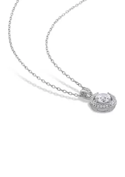 Buy ⌛ Lab Created 1.1 CT TGW Created White Sapphire and 1/10 CT TW Diamond Circular Halo Necklace in Sterling Silver by Belk & Co. 🌟 -DealsBelk & Co. Store Belk 27677