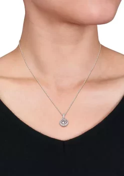 Buy ⌛ Lab Created 1.1 CT TGW Created White Sapphire and 1/10 CT TW Diamond Circular Halo Necklace in Sterling Silver by Belk & Co. 🌟 -DealsBelk & Co. Store Belk 27678
