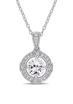Buy ⌛ Lab Created 1.1 CT TGW Created White Sapphire and 1/10 CT TW Diamond Circular Halo Necklace in Sterling Silver by Belk & Co. 🌟 -DealsBelk & Co. Store Belk 27679