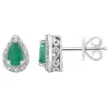 Deals 😀 Sterling Silver 6x4mm Pear Shaped Emerald Diamond Accent Halo Stud Earrings by Belk & Co. 😍