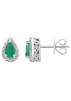 Deals 😀 Sterling Silver 6x4mm Pear Shaped Emerald Diamond Accent Halo Stud Earrings by Belk & Co. 😍 -DealsBelk & Co. Store Belk 27686